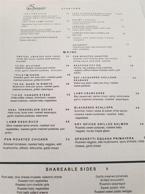 Spinners St Pete Menu Prices