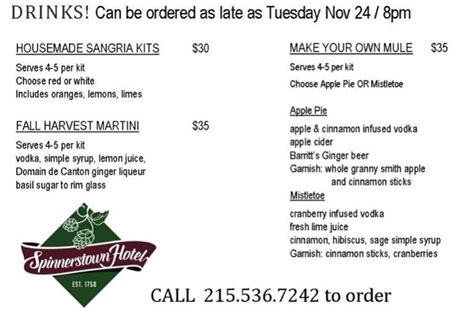 Spinnerstown Inn Menu