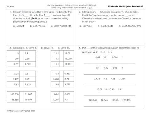 Spiral Math Worksheets Pdf