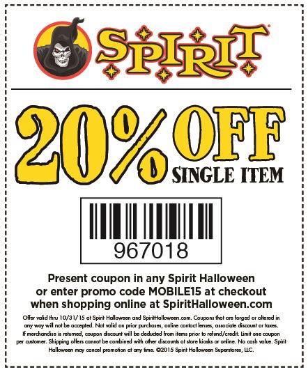 [April, 2021] 20 off a single item at Spirit Halloween, or everything