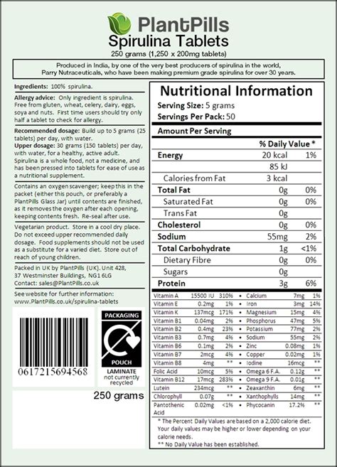 Spirulina Ingredients Label