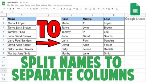 Split multipart names to different columns in Google Sheets