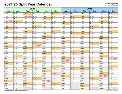 Split Calendar 2024-25