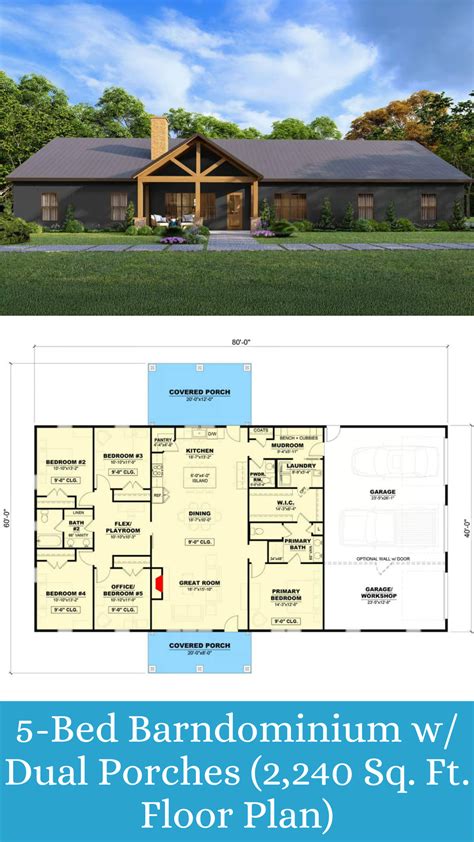 Split floor plan barndominium