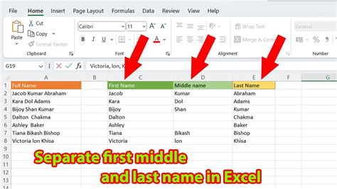 split middle name in excel formula
