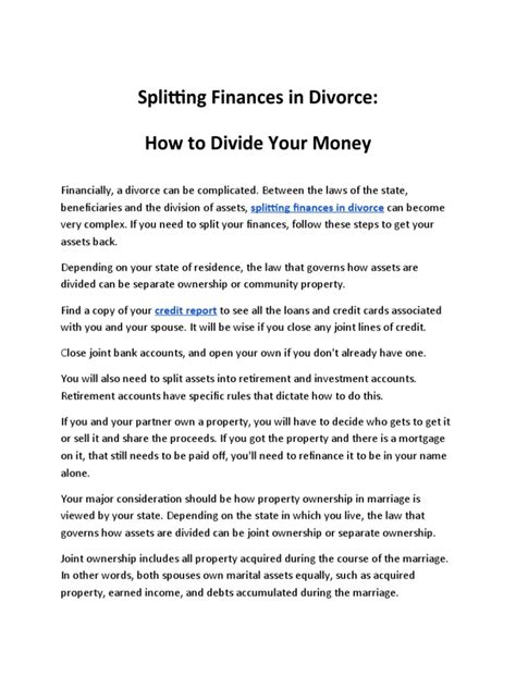 splitting finances in separation