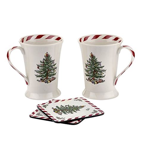 spode christmas tree mug and coaster set