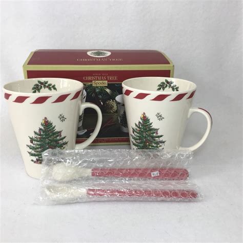 spode christmas tree mugs with spoons