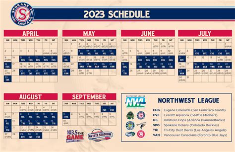Spokane Indians Printable Schedule