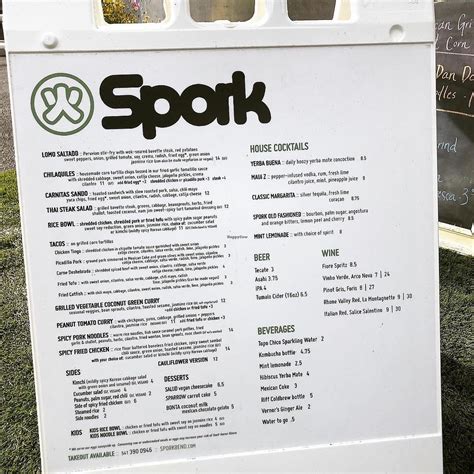Spork Bend Oregon Menu
