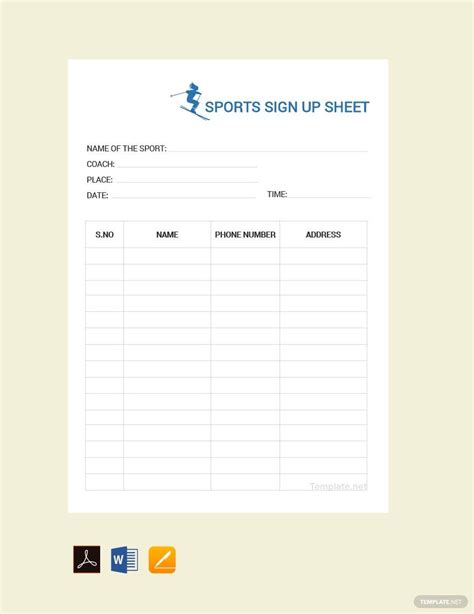 sport sign up template