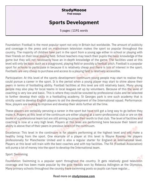 Sports Development Essay Examples