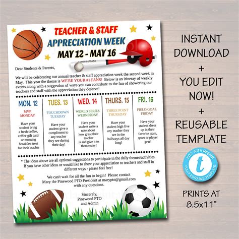 sports theme teacher appreciation week