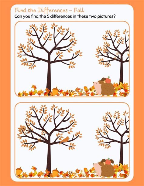 Spot The Difference Printable Fall Colored