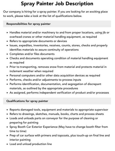 Spray Painter Job Description