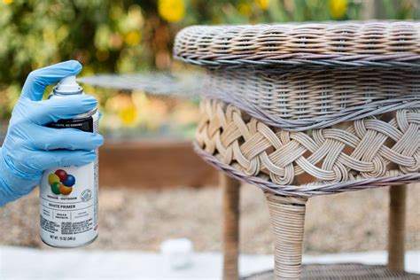 Spray Painting Wicker Table