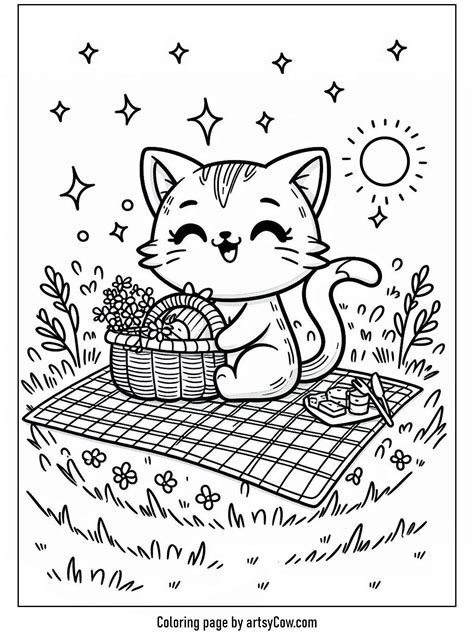 spring cat coloring pages printable template