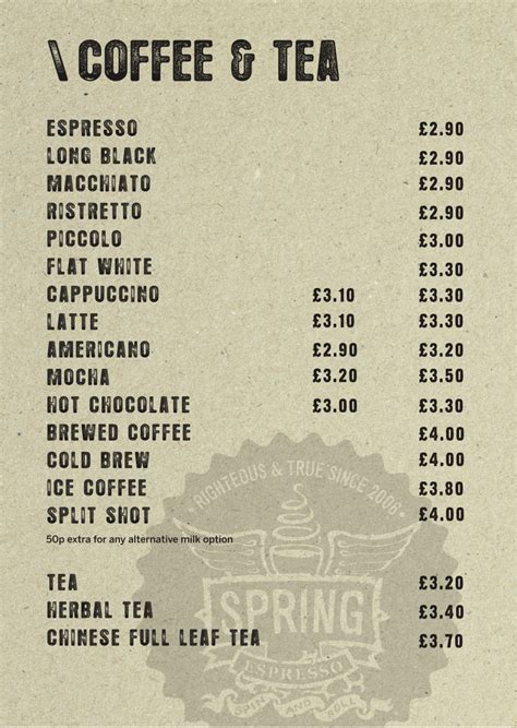 Spring Espresso York Menu