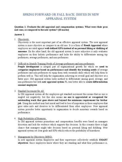 Spring Forward Or Fall Back Issues In New Appraisal System