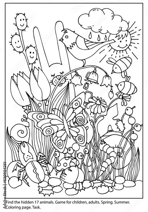 Spring Hidden Objects Coloring Pages