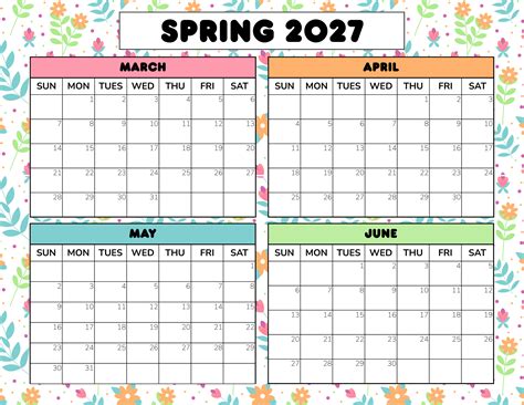 Spring Semester Calendar Printable