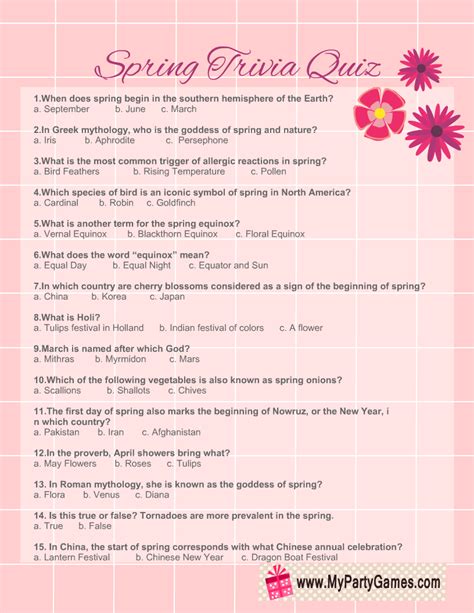 spring time trivia questions and answers