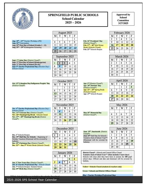 Springfield Local Schools Calendar