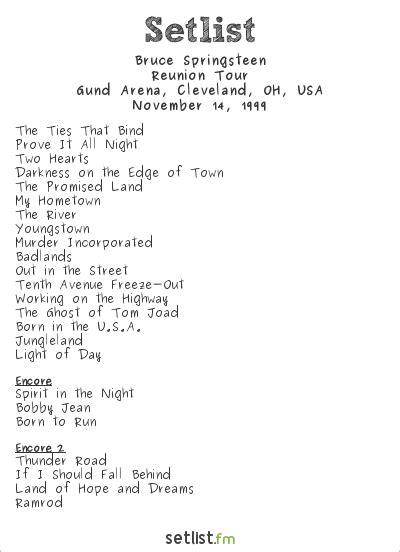 Springsteen Setlist Cleveland