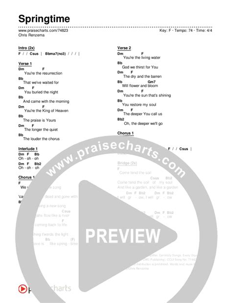 Springtime Chords PDF (Chris Renzema) PraiseCharts
