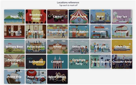 Spyfall Printable Location Sheet