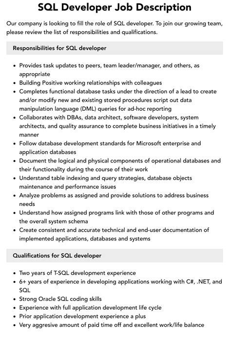 sql developer job description