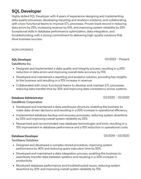 sql developer roles and responsibilities in resume
