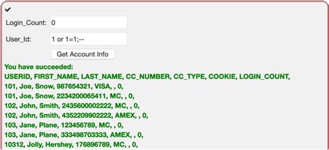 sql injection test example