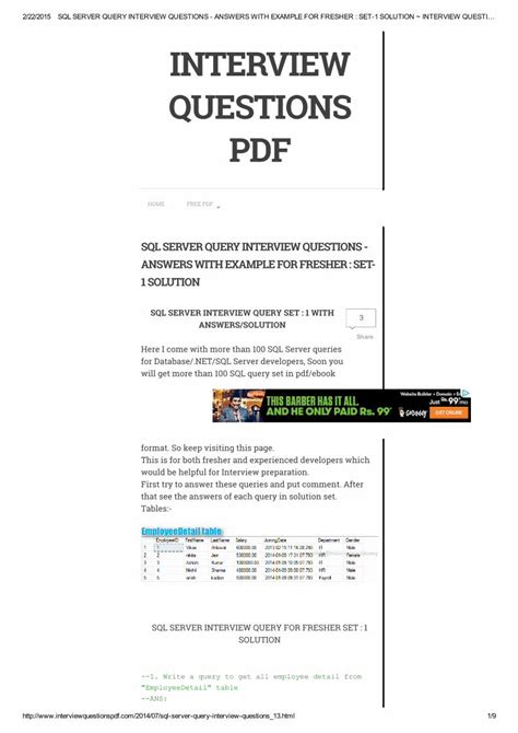 sql query interview questions and answers pdf for freshers