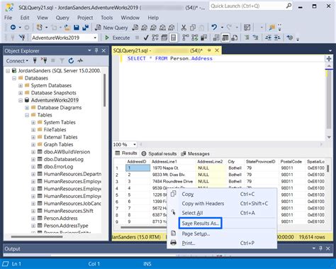 sql query to export data to csv
