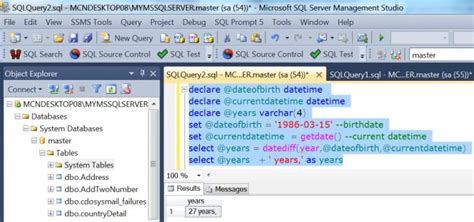 sql server calculate age in years and months