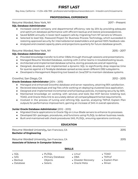 sql server database administrator resume examples