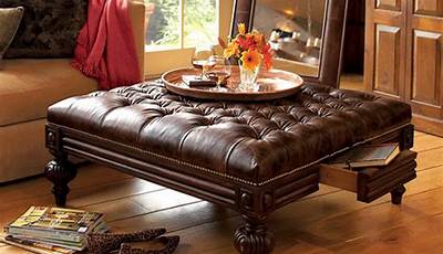 Square Leather Ottoman Coffee Table