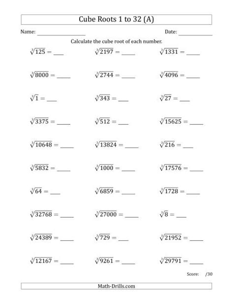 square and cube roots worksheet kuta