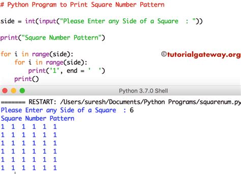 square number pattern program in python