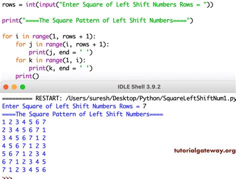 square pattern program in python