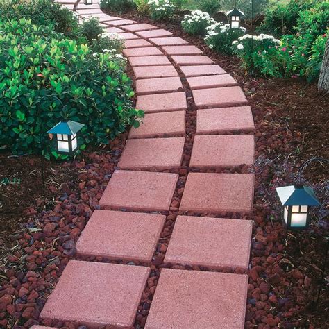 square red patio stone walkway