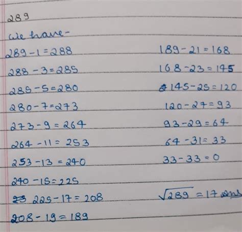 Square Root Of 289 By Repeated Subtraction Method