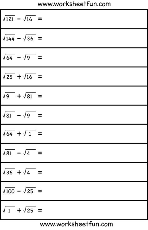 squares and square roots worksheet answer key