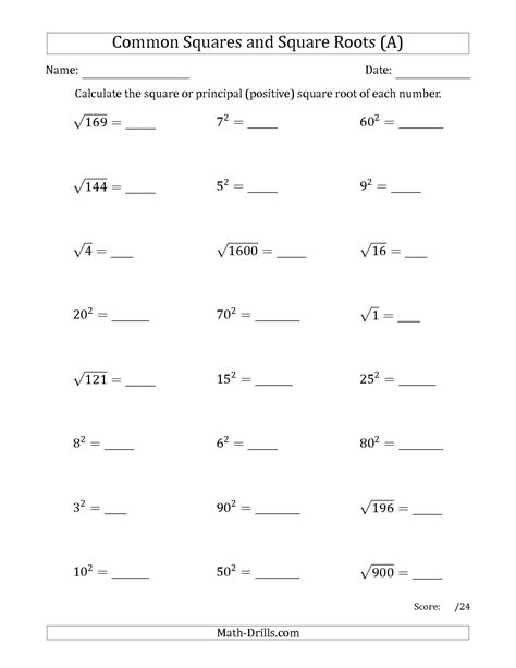 squares and square roots worksheet grade 9