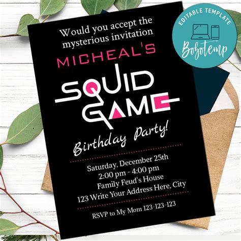 Editable Squid Theme Business Card Party Invitation Party Etsy UK