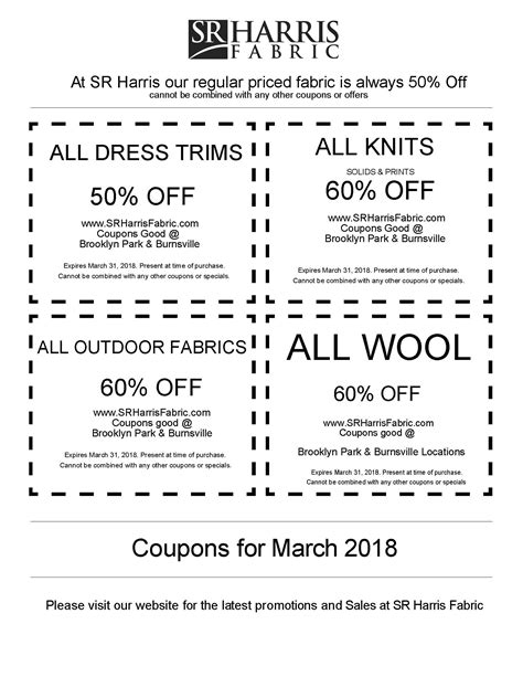 sr harris fabric outlet coupons