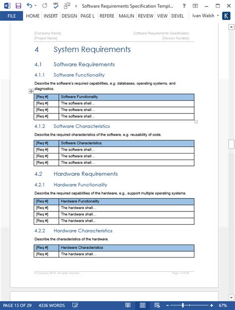 srs software requirement specification template