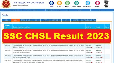 ssc chsl 2023 result link