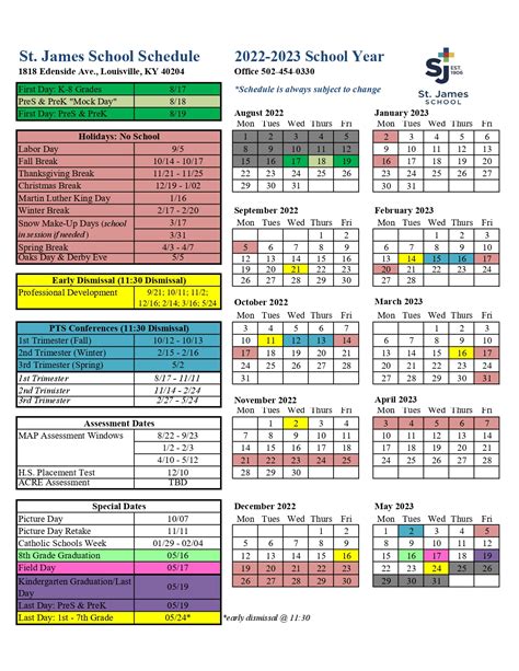 St James School Calendar 2024-2025